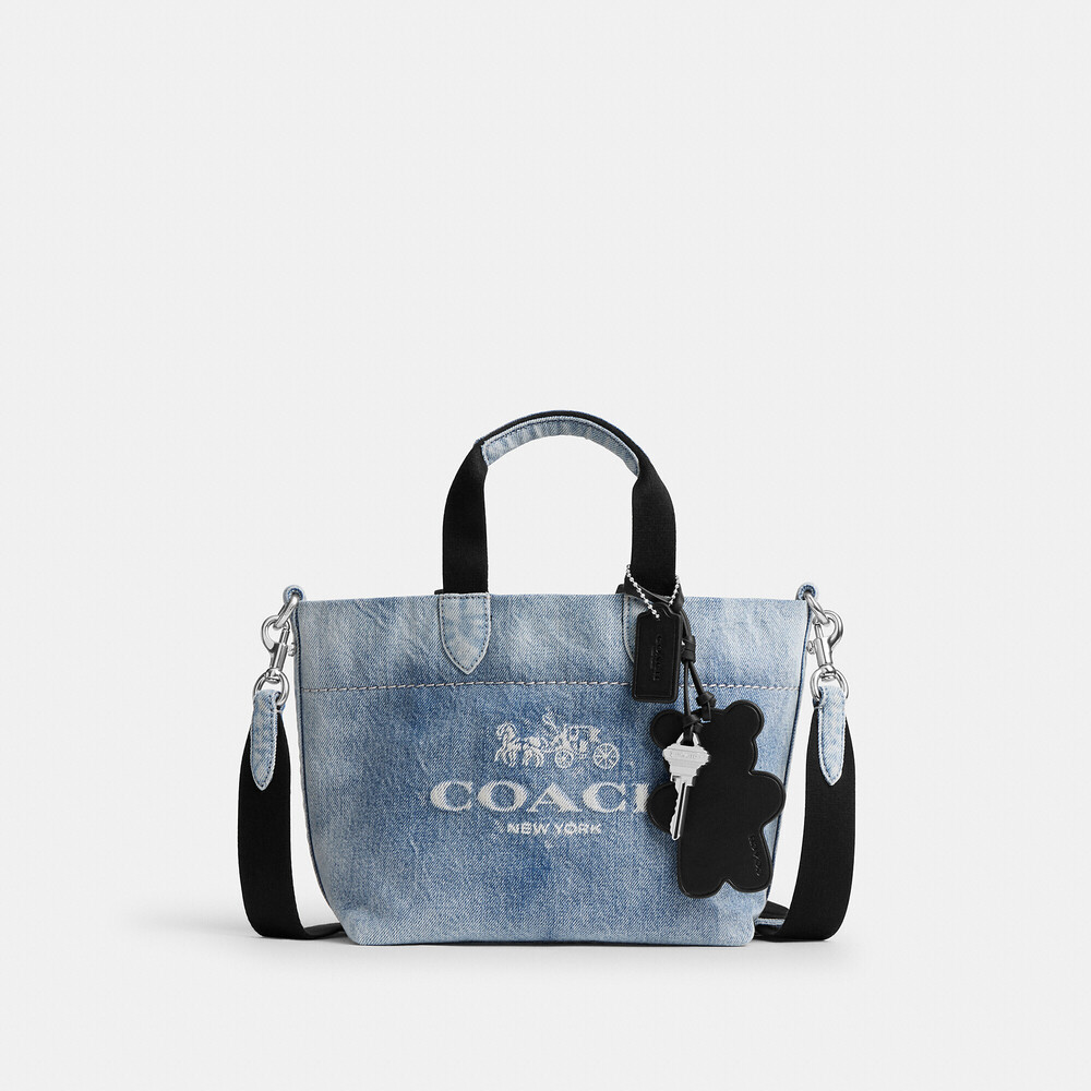 Coach Outlet Mini Tour Tote Bag In Loved Denim with charms - Picture 3 of 15